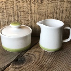 70s Stoneware Set- Salt & Pepper Set, Creamer, & Sugar Bowl w/ Lid Made in Japan
